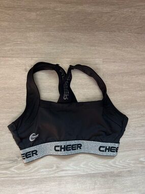 Black Kids Athletic Sports Bra with Glitter 'CHEER' Band